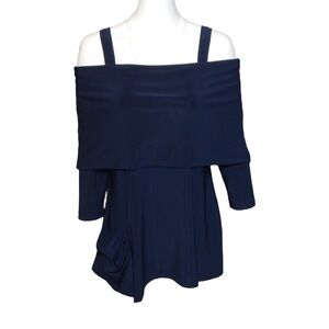 Sympli Uptown Tunic Dark Navy Blue Women’s Size 8 Cold Shoulder Jersey Knit Top